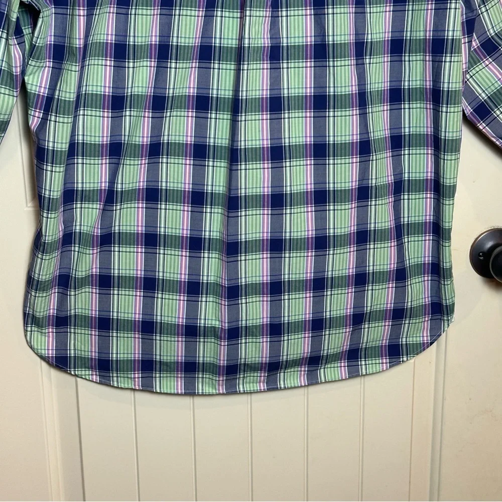 Brooks Brothers Button Up Shirt XXL Long Sleeve Blue Green Plaid 100% Cotton